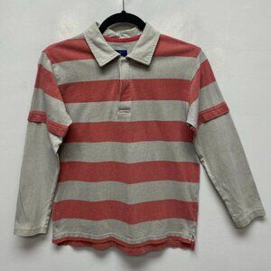 Mini Boden Boys Red Striped Collared Raglan Sleeve Cotton Collared Shirt 9-10Y